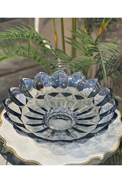 sahane & bazaar KRİSTAL DESENLİ CAM SUNUM VE DEKORATİF TABAK & MEYVELİK & SER...