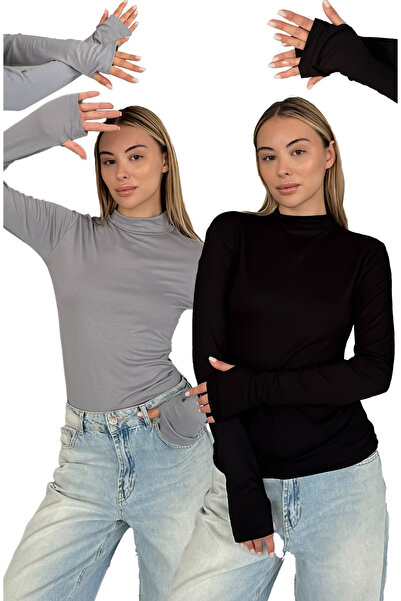 RDK Giyim Γυναικείο Σετ 2 Κομματιών Φορμάκι με λεπτομέρεια στα δάχτυλα - Γκρι...