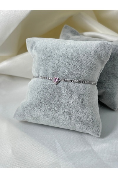 Uzak Işıklar سوار فولاذي مرصع بحجر الزركون الوردي مع مشبك فضي