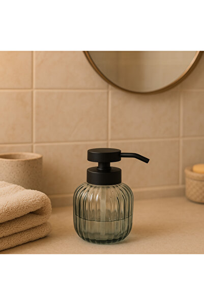 yeninesilevim Renkli Cam Siyah Kapaklı Şık Tombul Sıvı Sabunluk/Deterjanlık