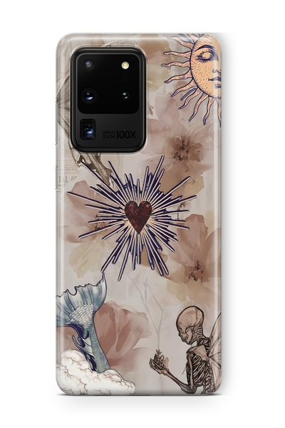 FLAMENKO Samsung Galaxy S20 Ultra Heart and Butterfly Collage Pattern Transparent Phone Case