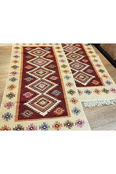 OEM 1+1 Traditional rugs, 80 x 200 cm, red and cream, ROMB pattern