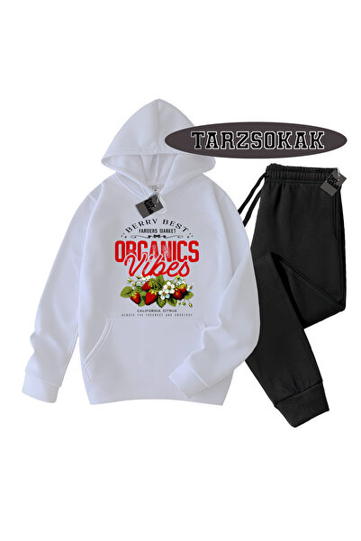 Tarzsokak Λευκό σετ δύο τεμαχίων με κουκούλα και λεπτομέρεια φράουλας