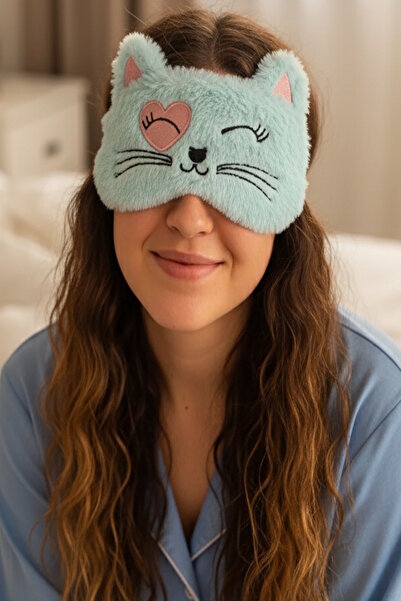 CAŞ DEKORASYON Mavi Renk Kedi Figür Peluş Uyku Bandı