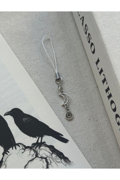 WhimsyWhite Spiral and Moon Design Phone Charm, Handmade Phone Lanyard