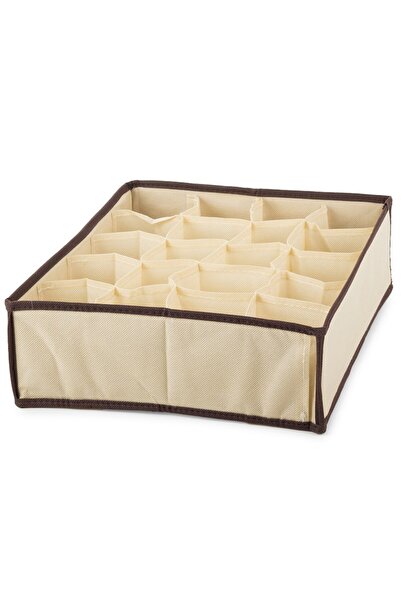 WTO Foldable Drawer Organizer, 20 Compartments, Socks, Ties, Underwear Storage, Beige, 3