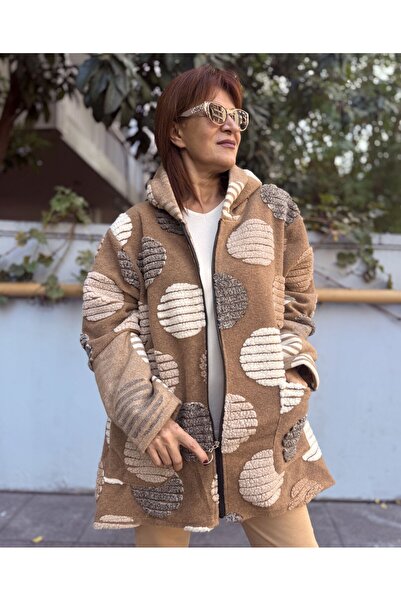 DenizEge Italian K Hooded Felt Coat Mini Size Camel