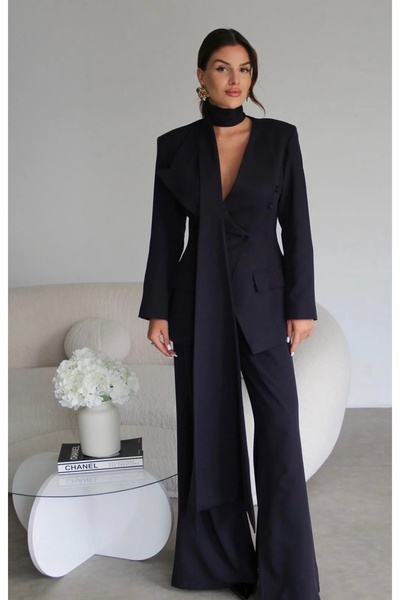 BERİ BUTİK Women's Waist-Sitting Design Black Suit