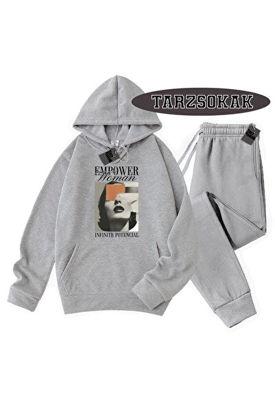 Tarzsokak طقم مكون من قطعتين بتفاصيل EmpoweR وقلنسوة رمادية