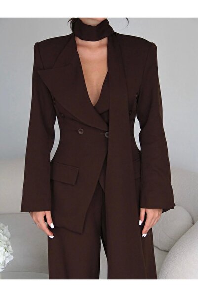 BERİ BUTİK Kadın Bel Oturtmalı Tasarım Acı Kahve Takım