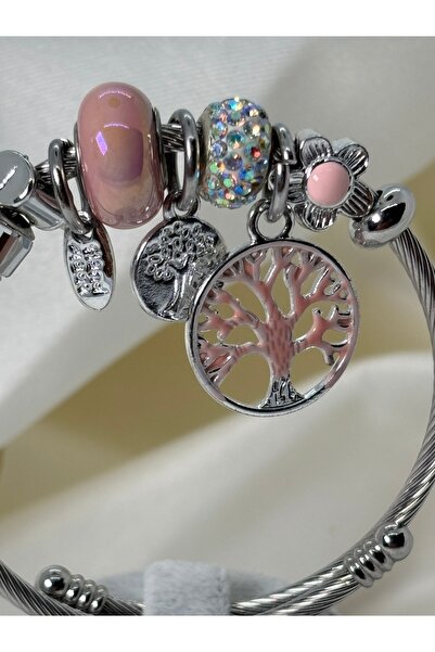 Uzak Işıklar Charm Mixed Model Steel Bracelet Silver Pink Tree of Life