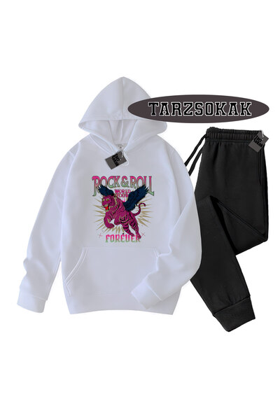 Tarzsokak Λευκό σετ με κουκούλα και λεπτομέρειες RockRoll, διπλό σετ