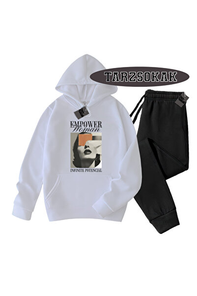 Tarzsokak White Hooded Empower Detailed Double Set