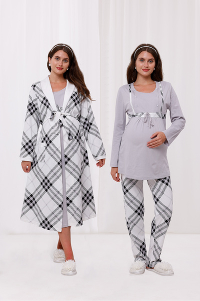 Yulem Homewear Σετ πιτζάμες και νυχτικό με γκρι σχέδιο από βαμβακερό χειμωνιά...