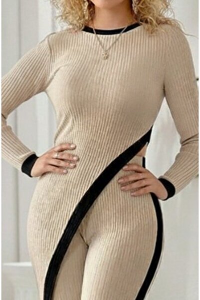 EyesOf Women's Long Sleeve Crew Neck Asymmetrical Cutout Blouse Raster Camisole Blouse and Pants Double