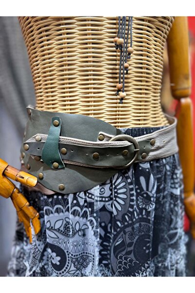 Yılday Gür Butik Ivy Deri Kemer | Yeşil Ton Hakiki Deri El Yapımı Bohem Bel K...