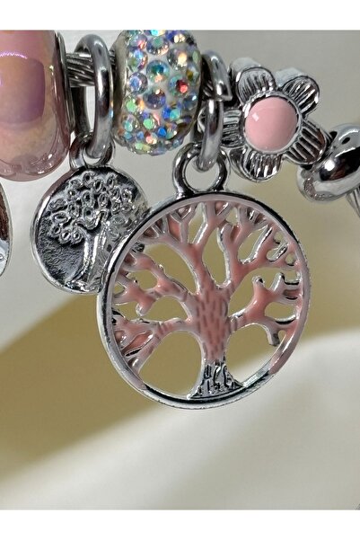 Uzak Işıklar Charm Mixed Model Steel Bracelet Silver Pink Tree of Life
