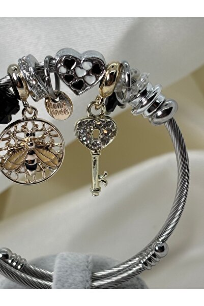 Uzak Işıklar Charm Mixed Model Steel Bracelet Silver Black