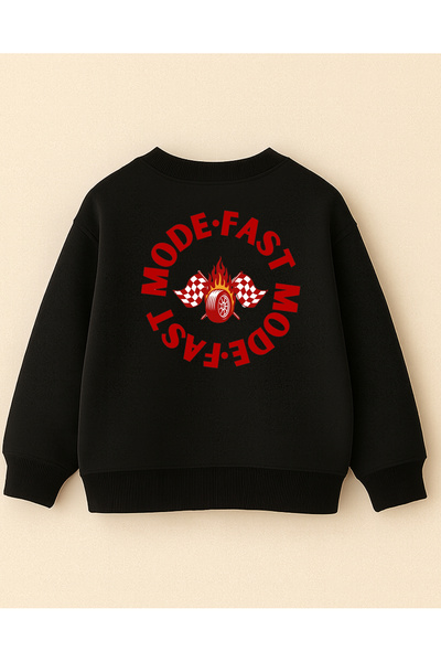 fasardi Φούτερ για αγόρια μπροστά και πίσω με τύπωμα 3 νήματα χωρίς σχέδιο μακρυμάνικο O oversized - Fast Mode