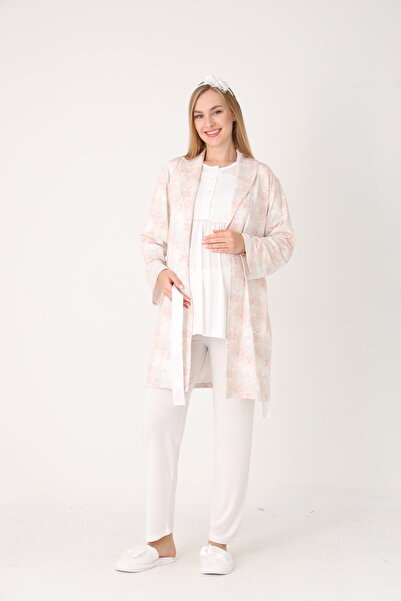EM&FA TEKSTİL Pregnant Maternity Pajama Set with Robe