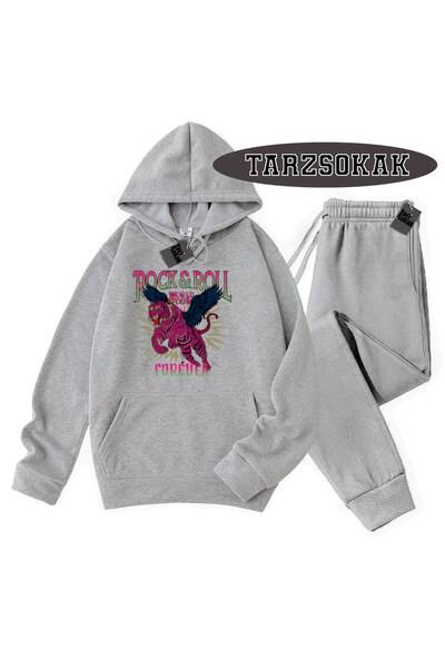 Tarzsokak Γκρι φούτερ με κουκούλα και λεπτομέρεια RockRoll, διπλό ΣΕΤ