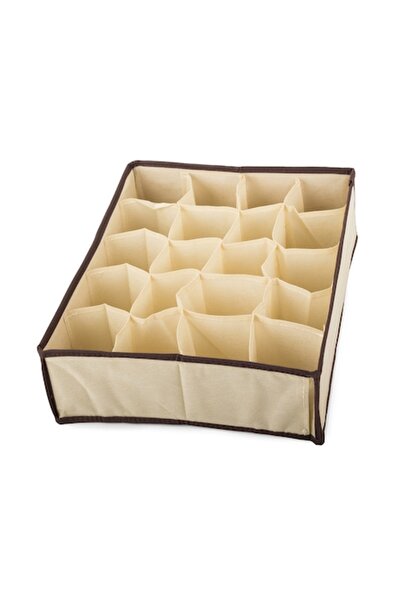 WTO Foldable Drawer Organizer, 20 Compartments, Socks, Ties, Underwear Storage, Beige, 3