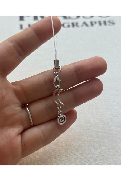 WhimsyWhite Spiral and Moon Design Phone Charm, Handmade Phone Lanyard