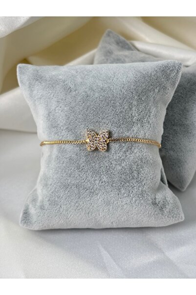 Uzak Işıklar سوار فولاذي مرصع بحجر الزركون على شكل فراشة ذهبية