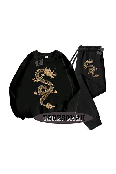 Tarzsokak Siyah Biskilet Ejderha Detaylı ikili TAKIM