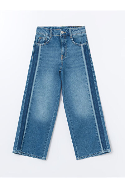 LC Waikiki Blue Girl's Jean Trousers with Adjustable Waist Elastic