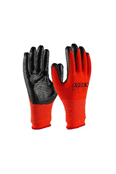 Rodex 12 Perechi, Manuși De Lucru Negre Acoperite Cu Latex 9 Inch Culoare Roș...