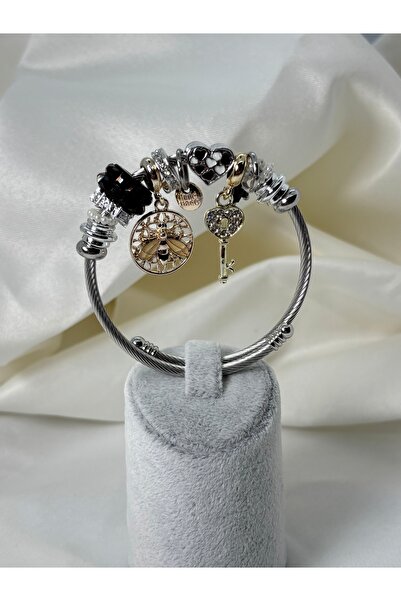 Uzak Işıklar Charm Mixed Model Steel Bracelet Silver Black