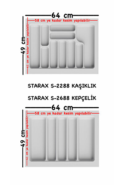 STARAX S-2688-WP ÇEKMECE İÇİ KAŞIKLIK/KEPÇELİK 70LİK MODÜL BEYAZ EN:64-58 D:49-41CM ARASI KESİLİR