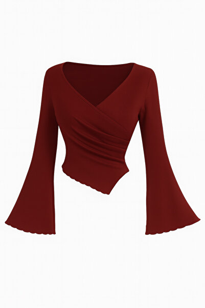 meren like your style Μπλούζα με ασύμμετρη κοπή με ισπανικό μανίκι με λαιμόκοψη σε σχήμα V, κομψό τοπ