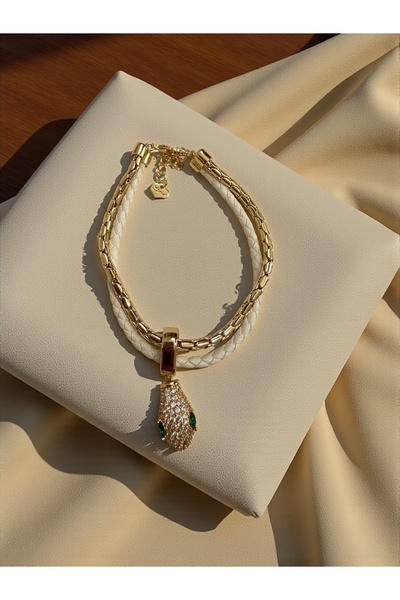 Bo Takı ve Aksesuar Zircon Stone Bracelet with Snake Charm