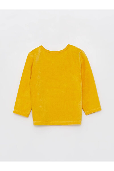 LC Waikiki LCW baby Sarı Bisiklet Yaka Uzun Kollu Nakışlı Kadife Erkek Bebek Pijama Takımı