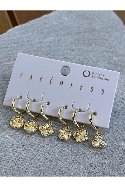 nunu takı Yakemiyou Yonca Desenli Altılı Küpe