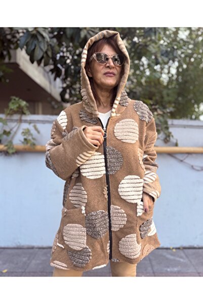 DenizEge Italian K Hooded Felt Coat Mini Size Camel