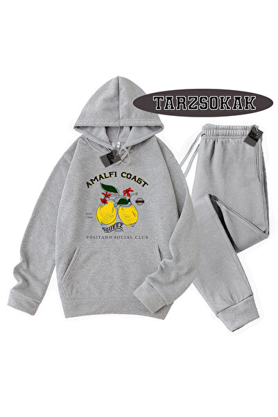 Tarzsokak طقم مكون من قطعتين بتفاصيل ساحل أمالفي مع قلنسوة رمادية