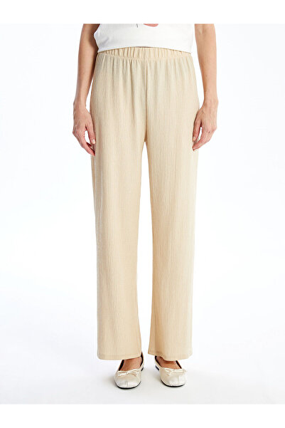 LC Waikiki Elastic Waist Textured Wide Leg Women's Trousers