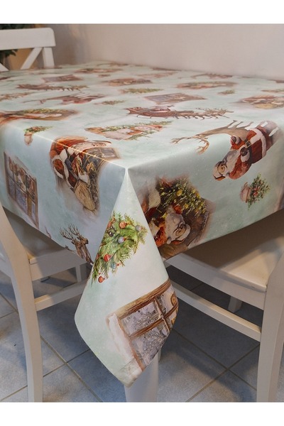 Başak Ev Tekstili New Year Patterned Fiber Pvc Tablecloth – Erasable and Waterproof Oilcloth