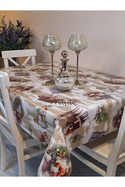 Başak Ev Tekstili New Year Patterned Fiber Pvc Tablecloth – Erasable and Waterproof Oilcloth