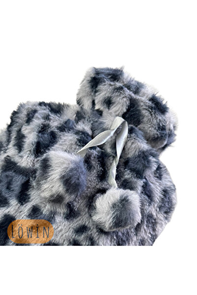 Löwin 2 L Hot Water Bag with Leopard Pattern Pompom Plush Cover |   Gray