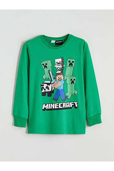 LC Waikiki LCW Kids zeleni pidžama set za dečake sa Minecraft printom i okrug...
