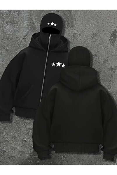 LAND MODA Φούτερ Ninja Unisex με μάσκα χιονιού Ζακέτα με 2 νήματα χοντρό φλις