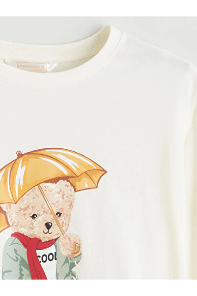 LC Waikiki Set de pijamale pentru femei LCW DREAM Brown Bear Teddy cu imprimeu