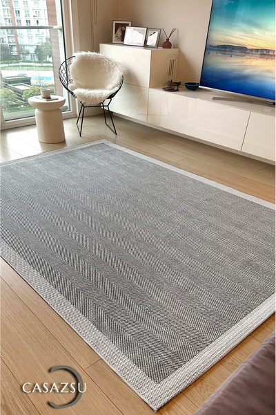 CASAZSU Agra Serisi Bordürlü Sisal Modern Dokuma Kolay Temizlenen Mutfak Salo...