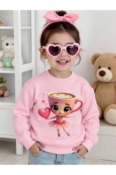 No Plan Girl's Balerina Cappuccino Round Neck Sweatshirt