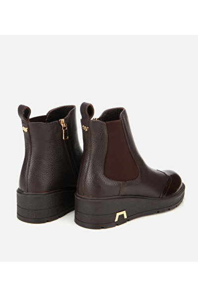 Hotiç Kadın Deri Kahverengi Lastik Detaylı Dolgu Topuklu Bot