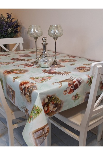 Başak Ev Tekstili New Year Patterned Fiber Pvc Tablecloth – Erasable and Waterproof Oilcloth